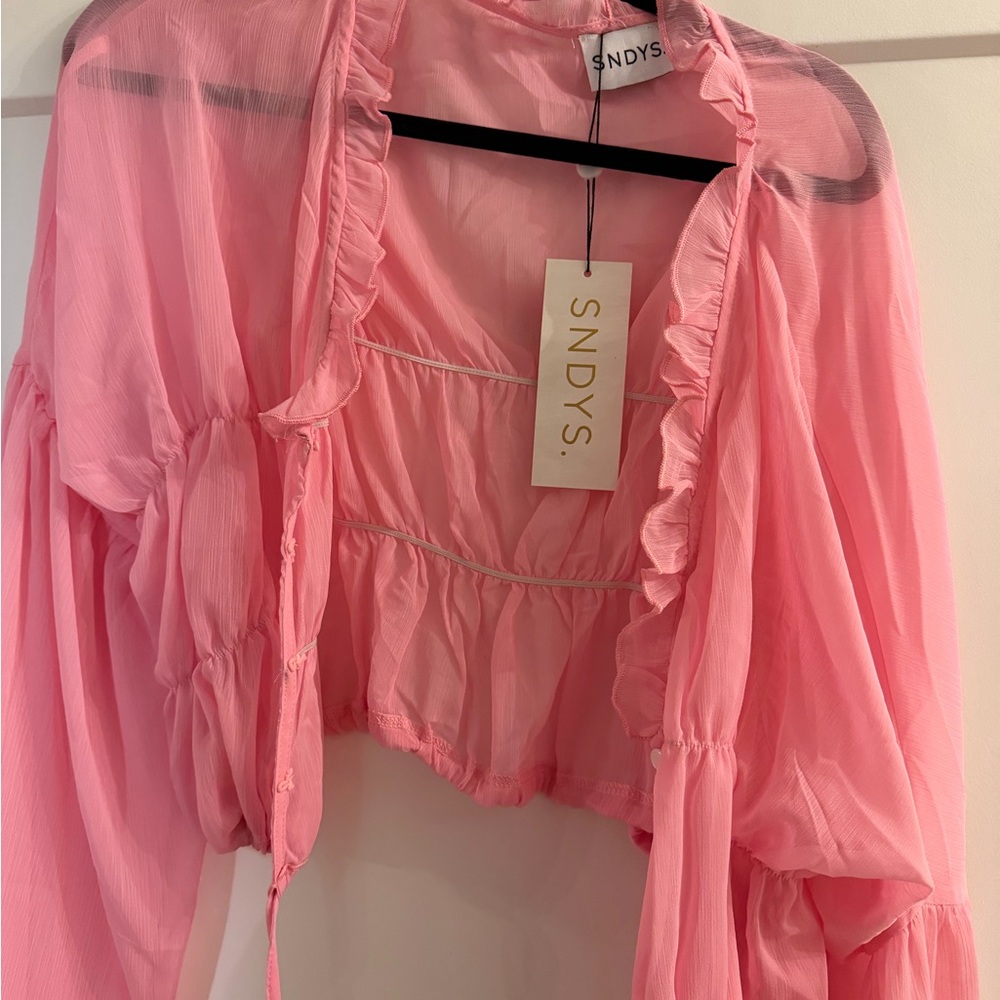 SNDYS Pink Ruffle Sheer Top